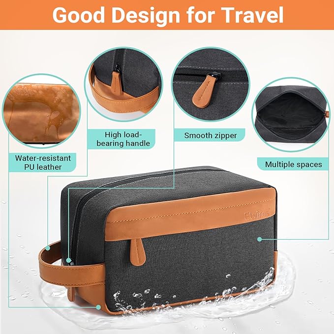Elviros Travel Toiletry Bag Gift for Men，Mens Toiletries Bag Gifts Set Shaving Dopp Kit Water-resistant Bathroom Toiletries Organizer PU Leather Cosmetic Bags 2 Pack Brown