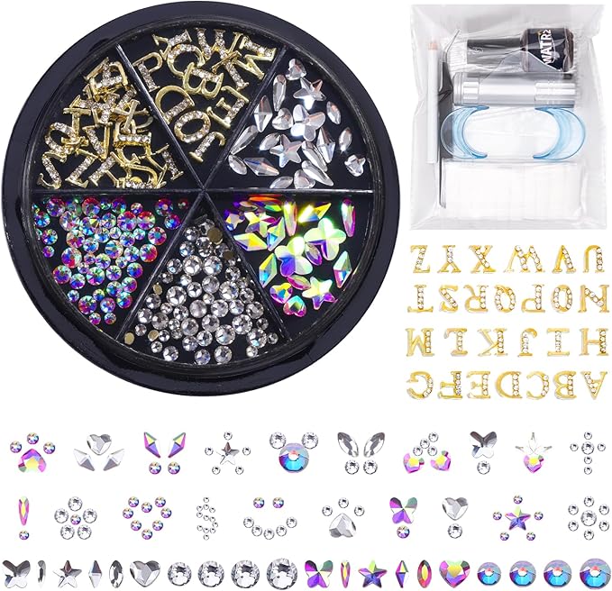 154 Letter pcs Teeth Gem Kit,Tooth Gems for DIY Crystals Teeth Jewelry Kit for Girls Gold Y2K Butterfly Love for Boys Silver (Gold)
