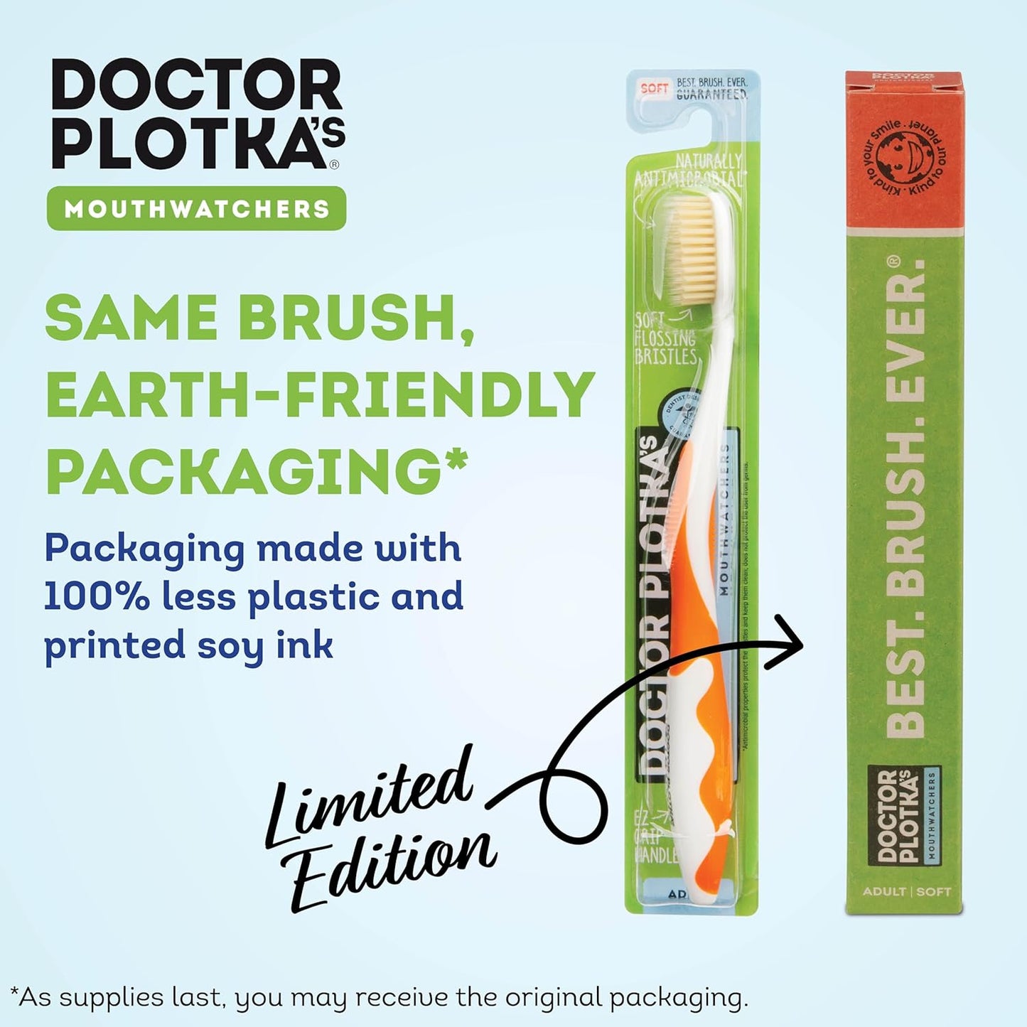 MOUTHWATCHERS Soft Flossing Toothbrushes, Value Pack of 4, Orange, Manual Toothbrush for Adults, Ultra Clean, Good for Sensitive Teeth and Gums, by Dr. Plotka's