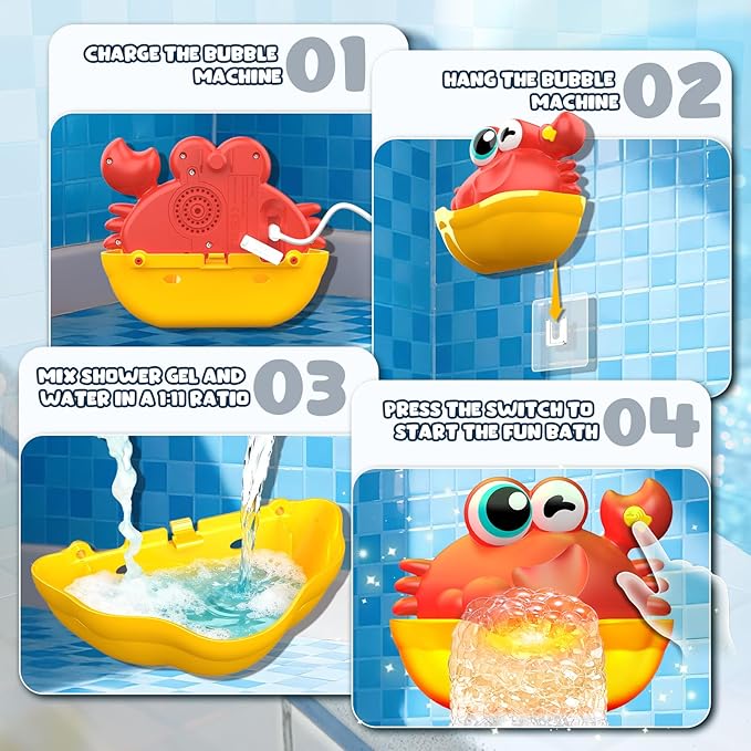 Light Up Bath Toys Crab Bubble Machine, Baby Bath Toys with Colorful Lights for Kids Ages 1-3, 4-8, Great Birthday for Toddlers Boys and Girls