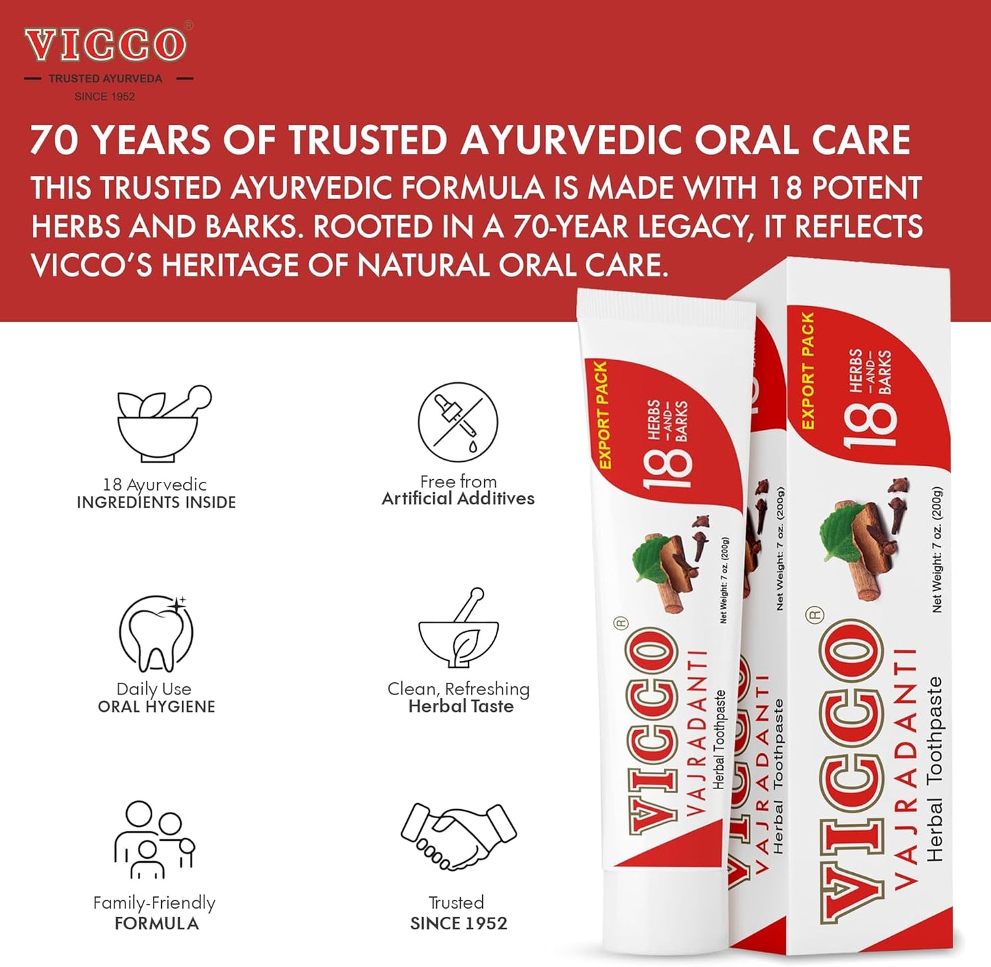 Vicco Vajradanti Ayurvedic Herbal Toothpaste by Vicco – 70 Year Legacy of Ayurveda, with 18 Ayurvedic Herbs & Barks, 100% Natural, Vegan, Fluoride-Free & Cruelty-Free – 3.53 oz (5 Pack)