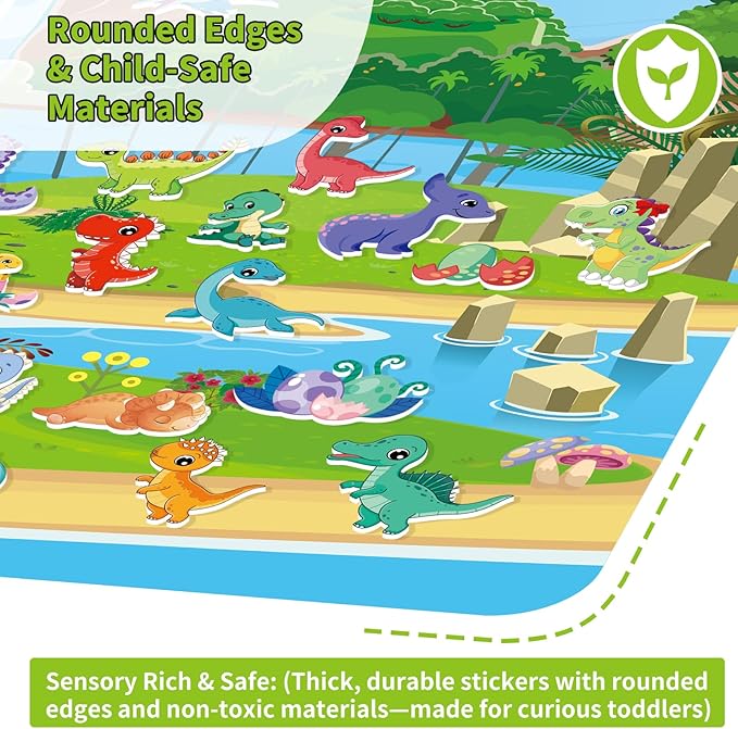 6 Set Reusable Sticker Books for Toddlers 1-3 2-4, Kids 3D Puffy Stickers (Dinosaurs, Forest, Town, Pets, Construction, Insects), Sticker Activity Books