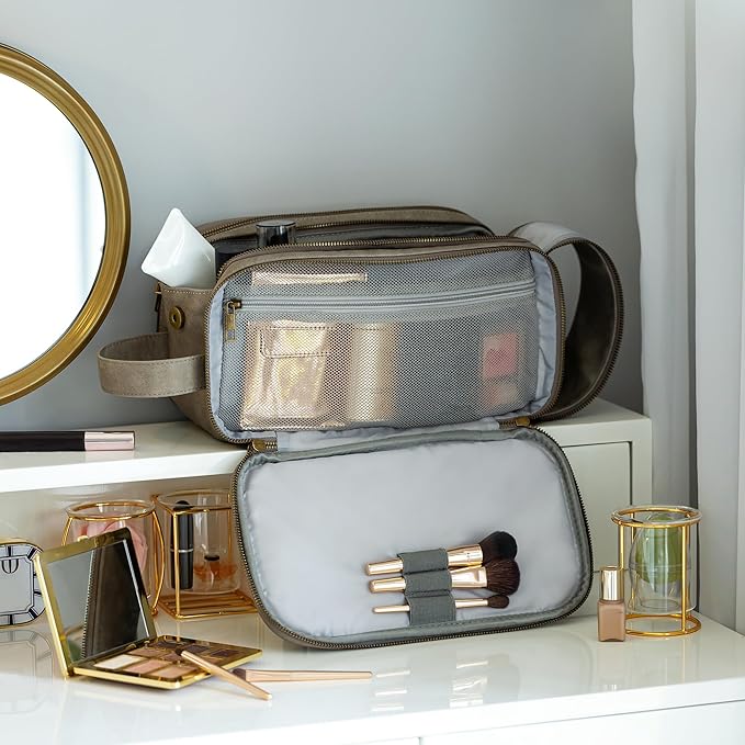 Elviros Toiletry Bag for Men, Large Travel Shaving Dopp Kit Water-resistant Bathroom Toiletries Organizer PU Leather Cosmetic Bags