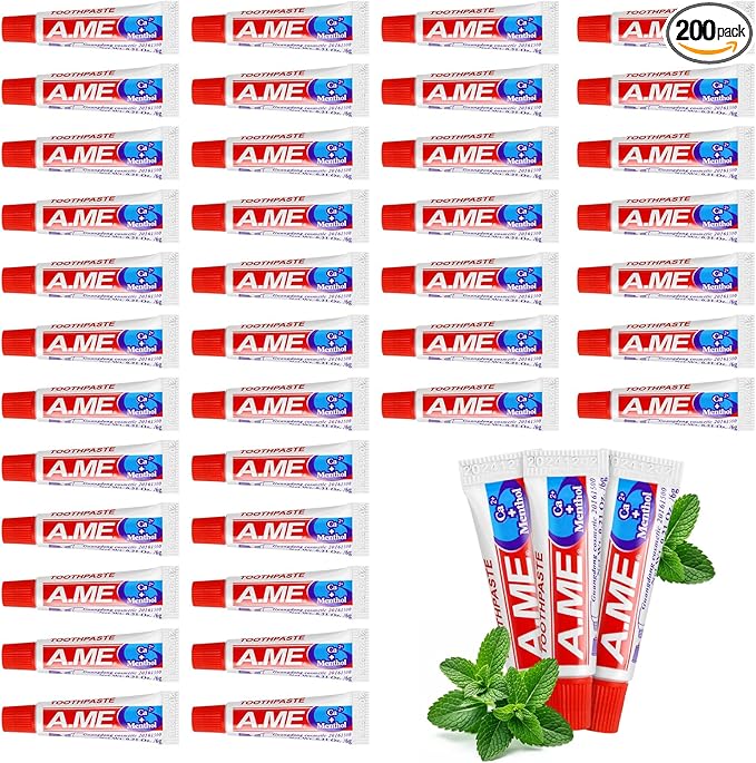 Toothpaste Bulk Travel Size, Disposable Small Travel Portable Mini Compact Pocket Size Toothpaste for Bad Breath, Vacation/Hotel/Camping Shelter/Homeless/Nursing Home/Charity 0.6 oz/ 17g (200 Tubes)