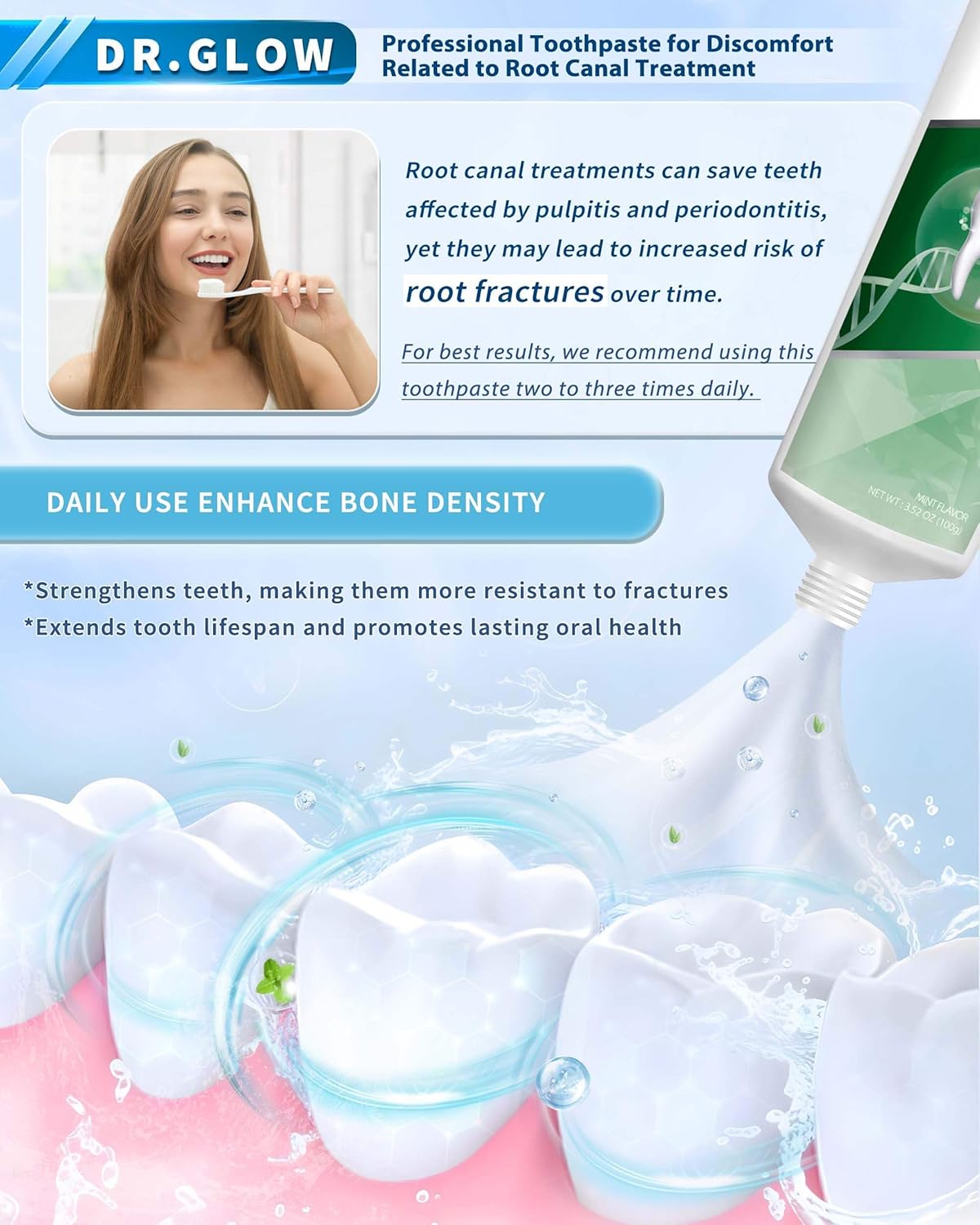 Toothpaste Repair Root Canal Discomforts, Avoid Root Canal Therapy Tooth Repair Hydroxyapatite Toothpaste, Teeth Care Sensitive Toothpaste for Adults Remineralizing Toothpaste Fluoride Free