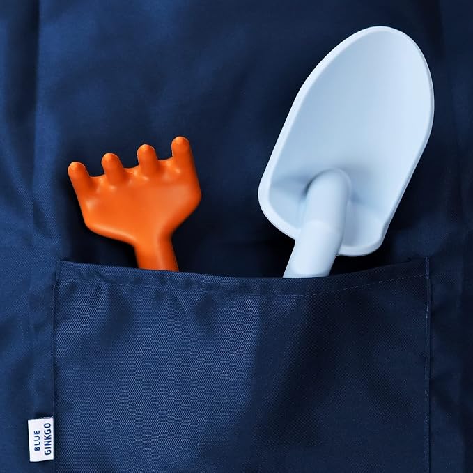 BLUE GINKGO Toddler Gardening Tools - Silicone Beach Toys, Garden Toys for Toddlers | Kids Shovel and Rake Set, Watering Can, Sand Molds | Outdoor Baby Gardening Set (Blue)