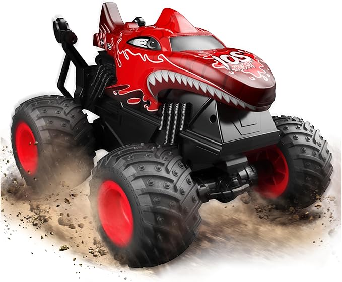 BEZGAR Monster Truck Toys - Remote Control Monster Truck with Light & Music, Dinosaur Toys for Kids, 1:20 Scale RC Truck with 360° Spins and Drifting, Remote Control Car for Boys 4-7 Red