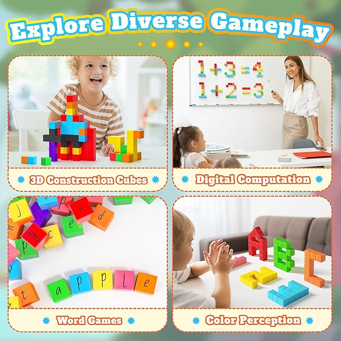 65 PCS Magnetic Blocks Set, 1" Magnet Building Blocks with Toy Eyes and Storage Bag for Kids Gifts, STEM Educational Preschool Sensory Toys for Toddlers Boys Girls Ages 3 4 5 6 7 8 + (Bright Color)