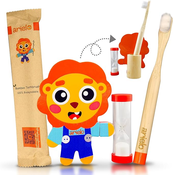Arielo Lion Toothbrush Holder - Kids Toothbrush with Timer - Autism & Sensory Kids (Leo)
