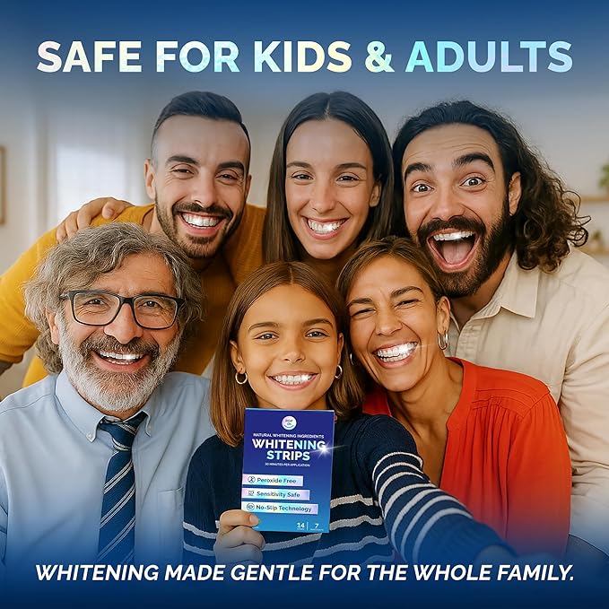Whitening Strips for Sensitive Teeth – Enamel Safe, Peroxide-Free Coconut Teeth Whitening Strips with Natural Enzymes – Gentle White Stips for Sensitive Gums (14 Count, Mint)
