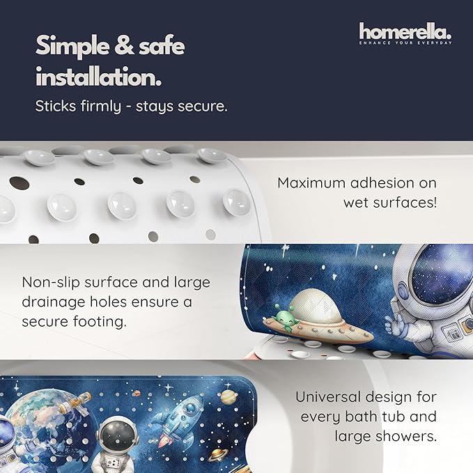 Bath Tub Mat Non Slip Anti Mold for Kids BPA Free INCL Hooks - homerella® Ocean Sea Animals 40x16, Baby Bath Mat Non Slip 200 Suction Cups, Non Toxic Machine Washable Toddler Bath Mat, EU Certified