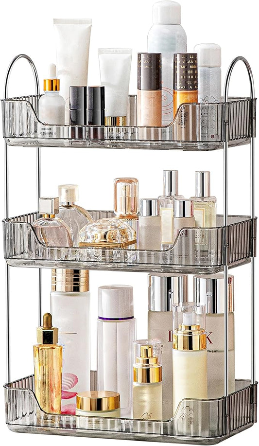 3 Tier Bathroom Organizer Countertop Makeup Perfume Tray Skincare Organizer for Bathroom Dresser Vanity (Grey)