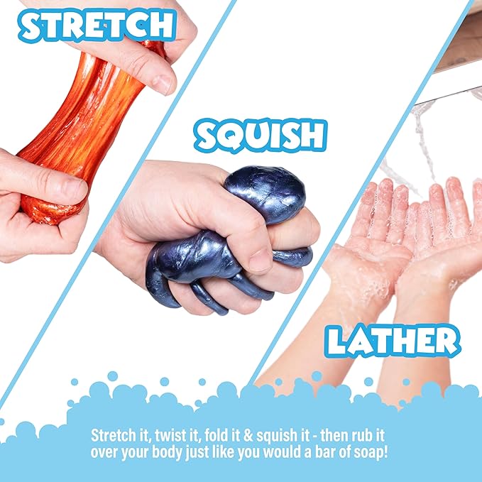 Tub Works™ Cosmic Bath Slime™ Kids Soap Bath Toy, 6 Pack | Stretchy, Squishy Slime Soap for Toddler Bath | Fresh, Fruity Scents | Nontoxic | Sensory Fun Kids & Toddler Bath Toys