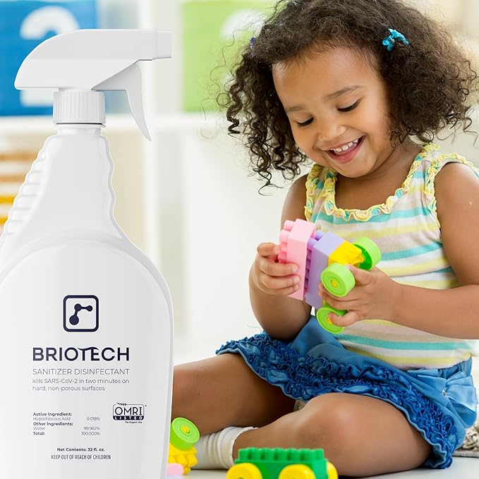 BRIOTECH Sanitizer Disinfectant Hypochlorous Spray, Kill 99.99% of Viruses & Bacteria, Control Mold, Eliminate Odor, Gentle for Nurseries, Food Contact Surface Sanitizer, 2 fl oz Travel Size (2 Pack)