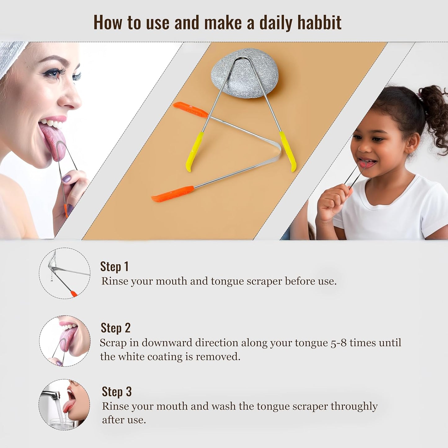 304 Stainless Steel Tongue Scraper for Tongue Cleaner for Adults and Kids| Durable, Rust-Resistant Hygiene Tool| Fresh Breath Tongue Scraper with Travel Case Pack of 4