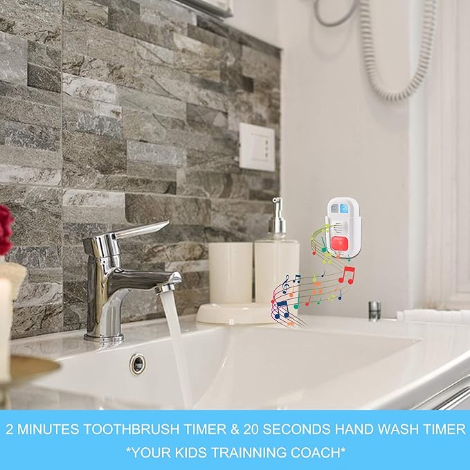 LUXSWAY Kids Musical Timer for Teethbrushing with 3 Level Volume, 20 Seconds Handwash Timer and 2 Minutes Teeth Brush Musical for Kids Training, Battery Powered Indicator LED Light