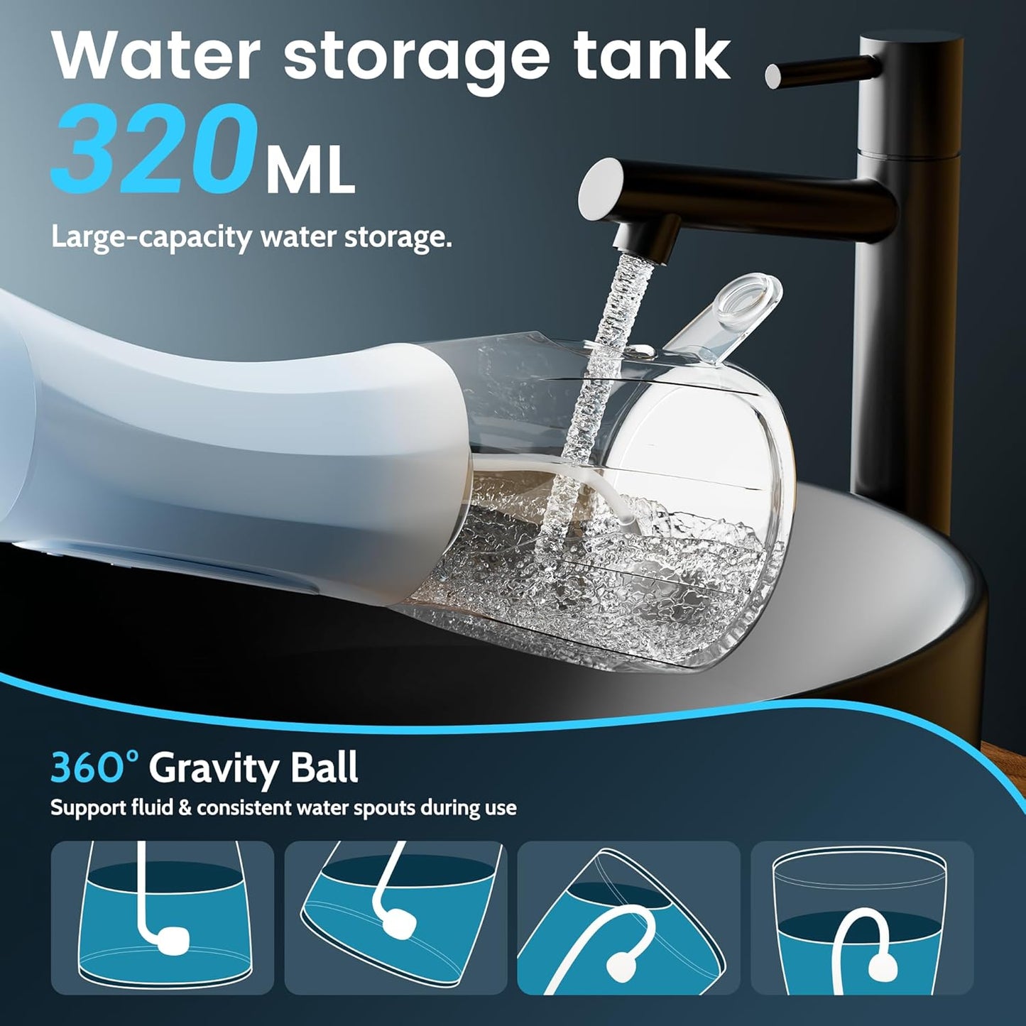 Water Flossers for Teeth, Electric Floss for Adults, Water Dental Picks for Teeth Cleaning and Flossing, Portable Flossers for Travel Size, Travel Bag and 4 Tips, IPX7 Waterproof - Blue