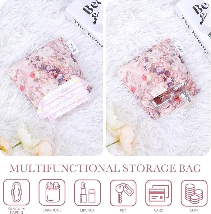 DGAZ Sanitary Napkin Storage Bag, Period Bag for Teen Aged Girls, Portable Period Bag for Panty Liners/Menstrual Cup/Small Tampons，Mini Makeup Bag for Purse(Kaleidoscope)