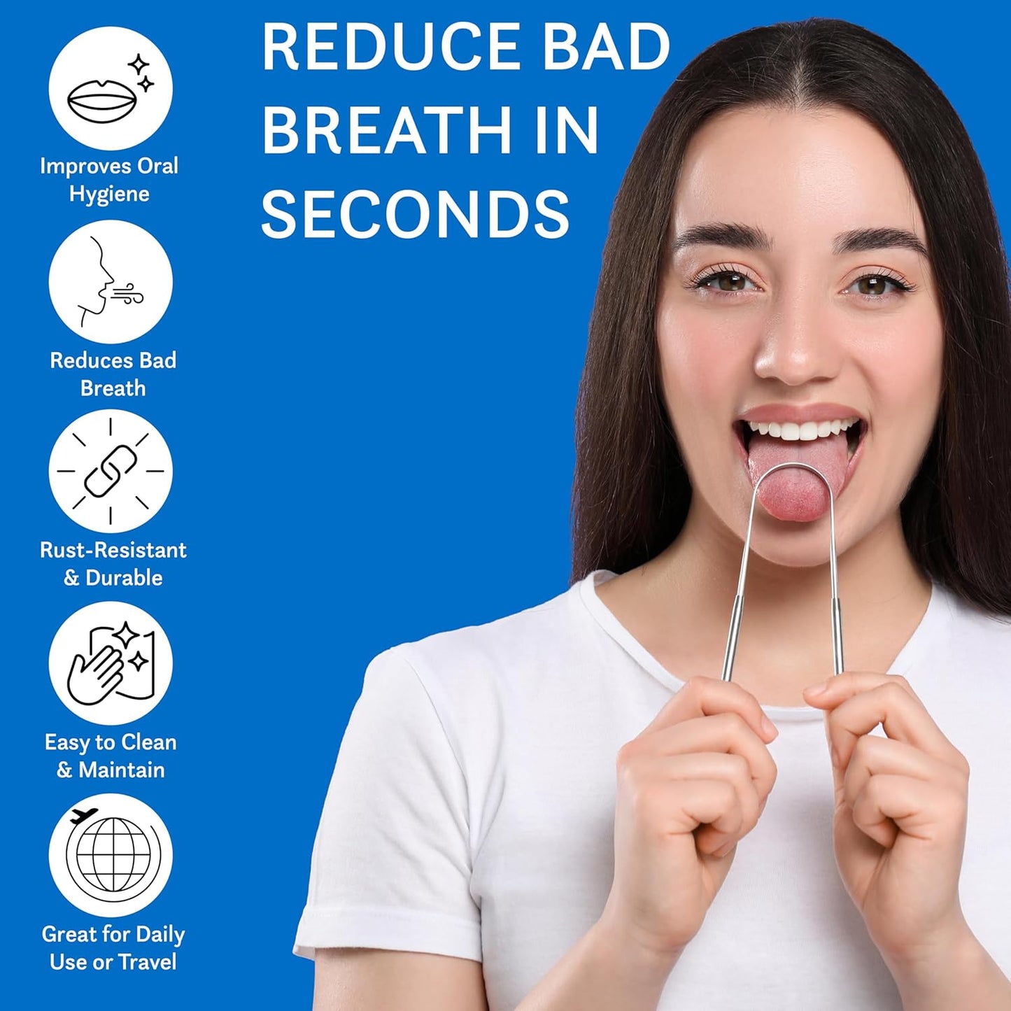 Ryvas Tongue Scraper for Adults (2-Pack) with Travel Case – Dual-Edge Oral Care Tool, Stainless Steel Design for Fresh Breath & Daily Hygiene