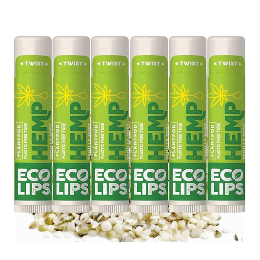Eco Lips Organic Hemp Lip Balm with Beeswax, Coconut Oil, Vitamin E. Best Lip Balm to Soothe & Moisturize Dry, Chapped Lips (Vanilla Mint, 6-Pack)