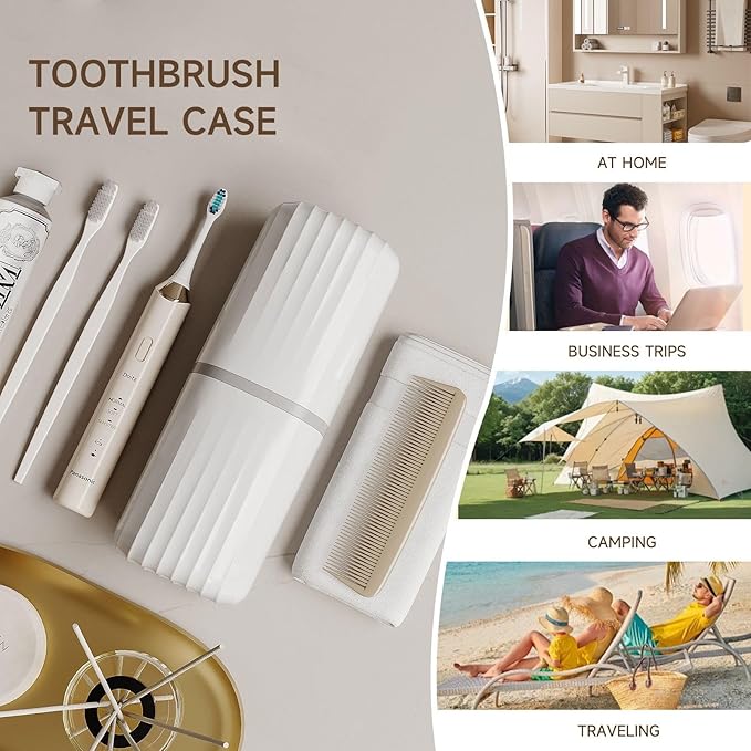 Toothbrush Travel Case, 2 in 1 Toothbrush Holder and Rinse Cup, Large Capacity Toothbrush Cup with Cover, Portable Travel Toothbrush Holder for Traveling, Camping, Trip - 1Pcs - White