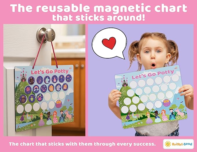Magnetic Princess & Unicorn Potty Chart, Potty Training Chart for Toddler Girls, Sticker Chart for Kids, Potty Training Sticker Chart for Toddlers, Potty Sticker Chart, Potty Training Chart Girls