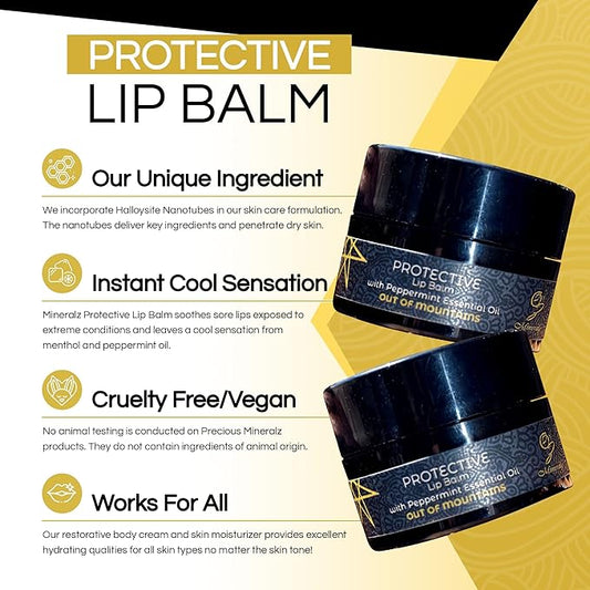 Protective Lip Balm with Peppermint Essential Oil, Natural Lip Balm with Vitamin E & C, Soothing Sore Lips, Anti-Oxidants for Healthy Lips