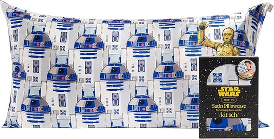 Kitsch x Star Wars R2-D2 & C-3PO Satin Pillowcase | Satin Pillowcase with Zipper, Better Than Silk Pillowcase | Frizz-Reducing Pillow Case for Hair & Skin Care, Cooling & Breathable - King