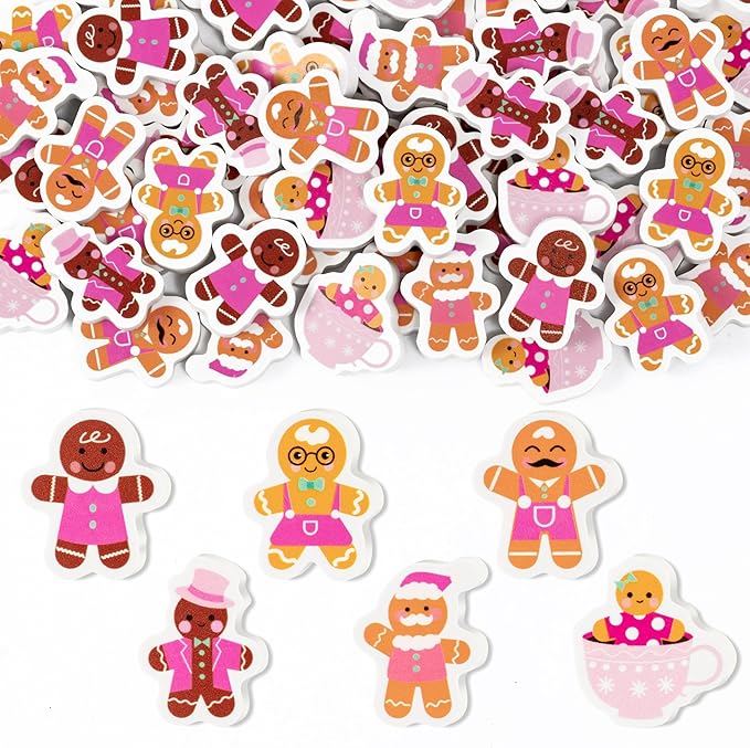 CJiangpo 60Pcs Christmas Erasers for Kids Bulk, Cute Mini Gingerbread Man Pencil Rubber Erasers Novelty Desk Pets for Classroom Rewards Holiday Christmas Party Favors Filler Stocking Stuffers