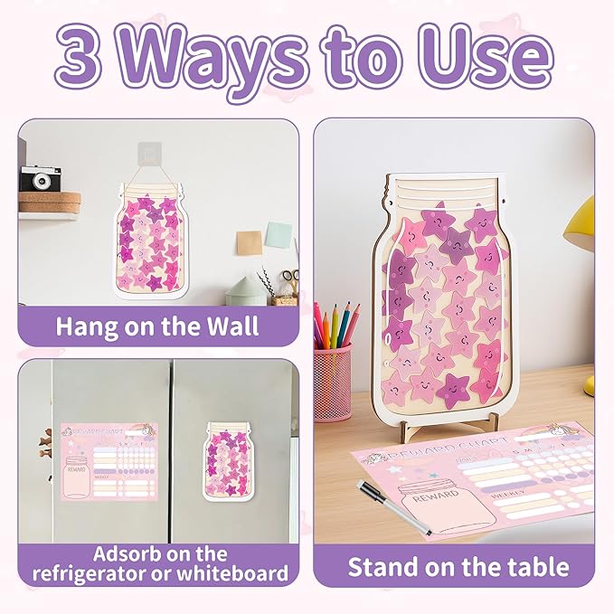 Yoink Unicorn Magnetic Reward Jar Set, Star Jar Reward System for Kids with 24 Colourful Star Tokens and Magnetic Dry Erase Chore Chart, Home and Classroom Management Tool for Good Behavior