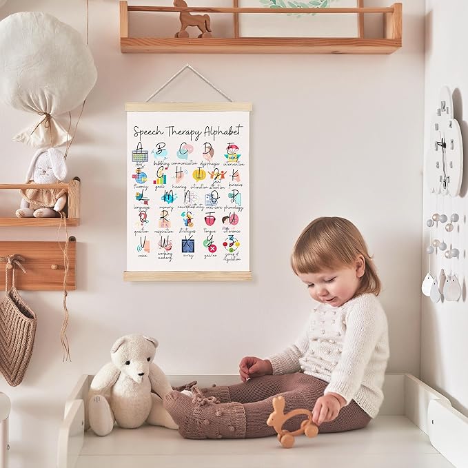 FDHSPAAM Speech Therapy Alphabet Wall Art Decor, Speech Therapy Classroom Decor, SLP Alphabet Educational Wall Art Posters for Classroom Therapist School Counselor Office Home, 12x16 Inch