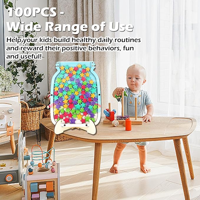 100pcs Reward Jar Classroom, Reward Jar for Kids, Star Jar Behavior Management Classroom Tools, Reward Jar for Good Behavior Home Classroom School Motivate(13 x 9.84") (Blue)