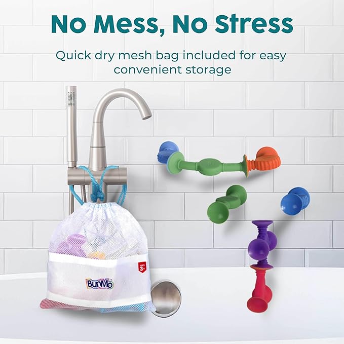 BUNMO Stocking Stuffers for Kids - Toddler Suction Bath Toys - Connect, Build, Create - Toddler Stocking Stuffers - Fine Motor Skills - Stimulating Sensory Fun - Color Changing 10pk