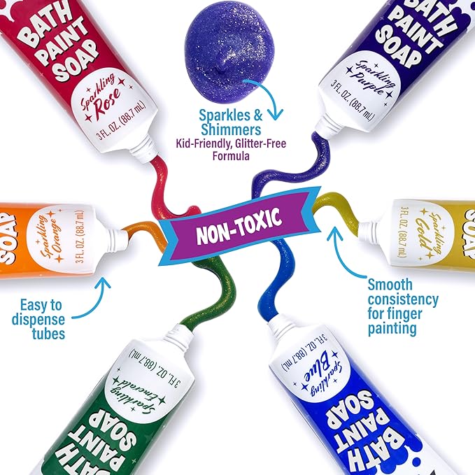 Tub Works® Bath Paint Soap Bath Toy, Shimmer 6 Pack | Non-Toxic | Washable Bathtub Paint for Finger Painting on Tub Walls | Ideal Toddler Bath Toys for Creative Play | Easy to Clean, Fun Paint Soap