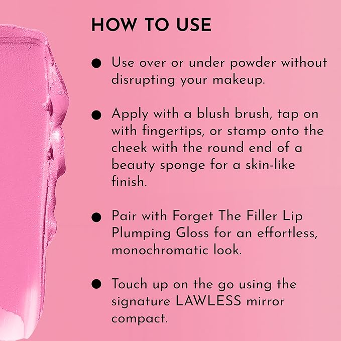 LAWLESS Pinch My Cheeks Soft-Blur Cream Blush - Gumdrop - Premium Blush with Natural Ingredients to Re-Energize and Protect the Skin While Imparting a Soft, Cloudy Finish - 0.18 oz