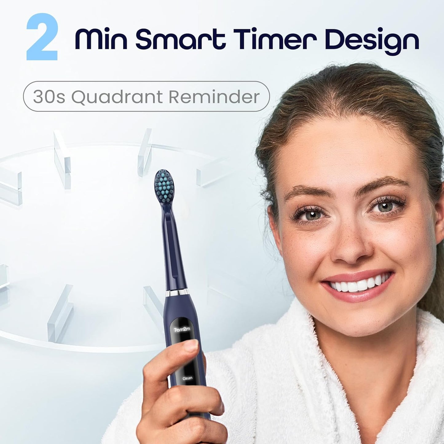 7AM2M Sonic Electric Toothbrush for Adults High Power Rechargeable Toothbrushes with 6 Brush Heads,5 Adjustable Modes, Built-in 2-Minute Smart Timer,3 Hours F Blue