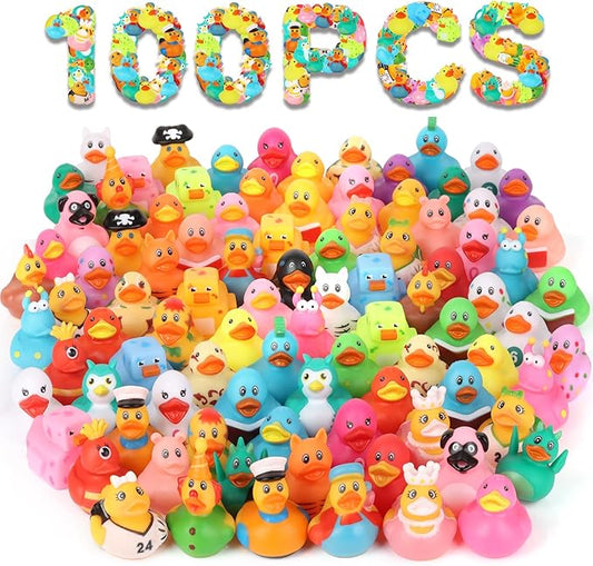 100 Pack Rubber Ducks in Bulk, Assorted Duckies for Jeeps Ducking, Rubber Duckies for Baby Bath Toys, Kids Bath Pool Toys Birthday Gifts Party Favors