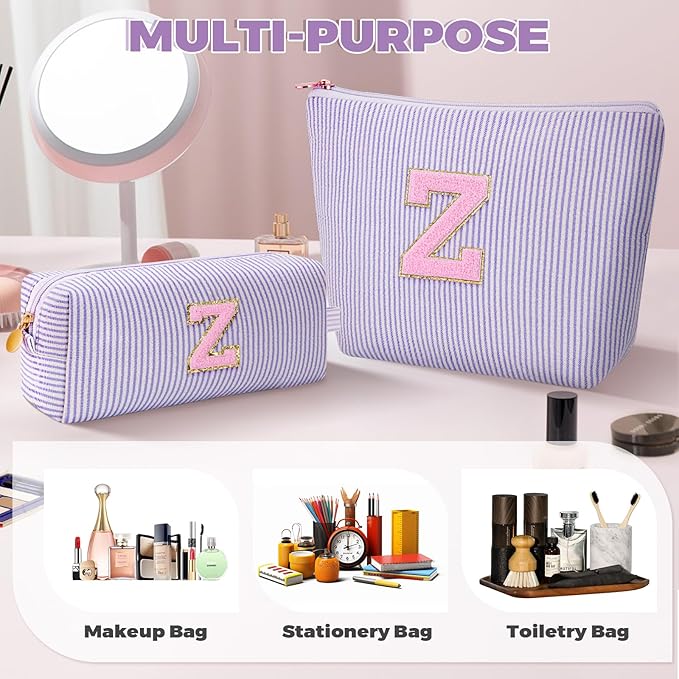 Personalized Makeup Bag for Women Girls - Fashion Cosmetic Bag Trendy Travel Toiletry Bag with Initials Letter - Teen Gifts - Lavender,Z