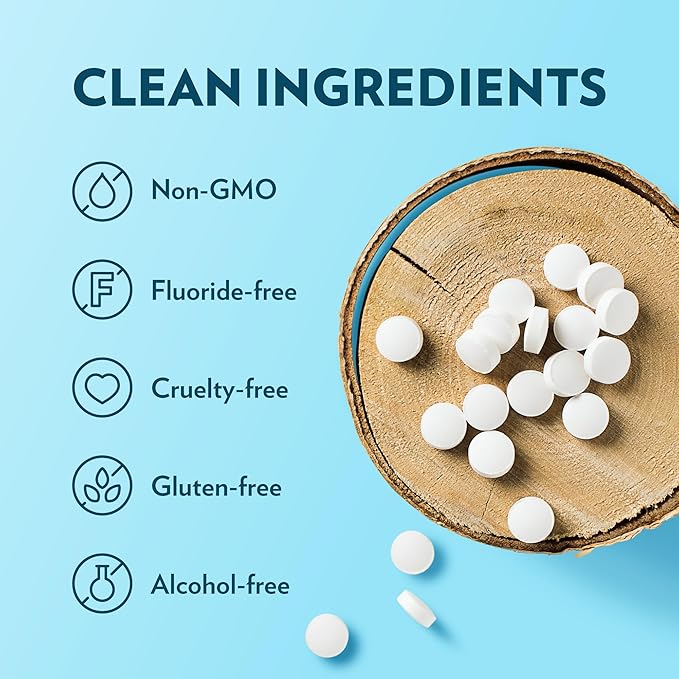 ECOFAM Peppermint Mouthwash Tablets - Chewable Tablet for Fresh Breath Fluoride Free Alcohol Free Travel Size Mouthwash - 90 Tablets