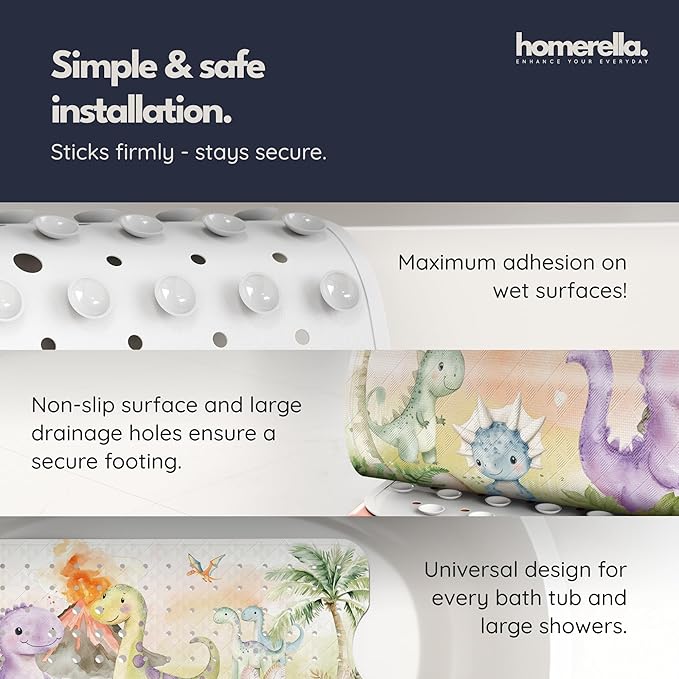 Bath Tub Mat Non Slip Anti Mold for Kids BPA Free INCL Hooks - homerella® Ocean Sea Animals 40x16, Baby Bath Mat Non Slip 200 Suction Cups, Non Toxic Machine Washable Toddler Bath Mat, EU Certified