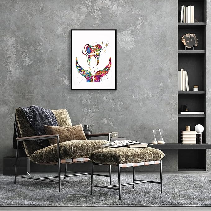 Dentist Office Decoration Gift,Dental Care Art Watercolor Print Tooth Medical Art Surgeon Dental Clinic Decor Gift Dental Dentist Art Dentistry Office Dental Hygienist,8"x12"Framed Wall Art