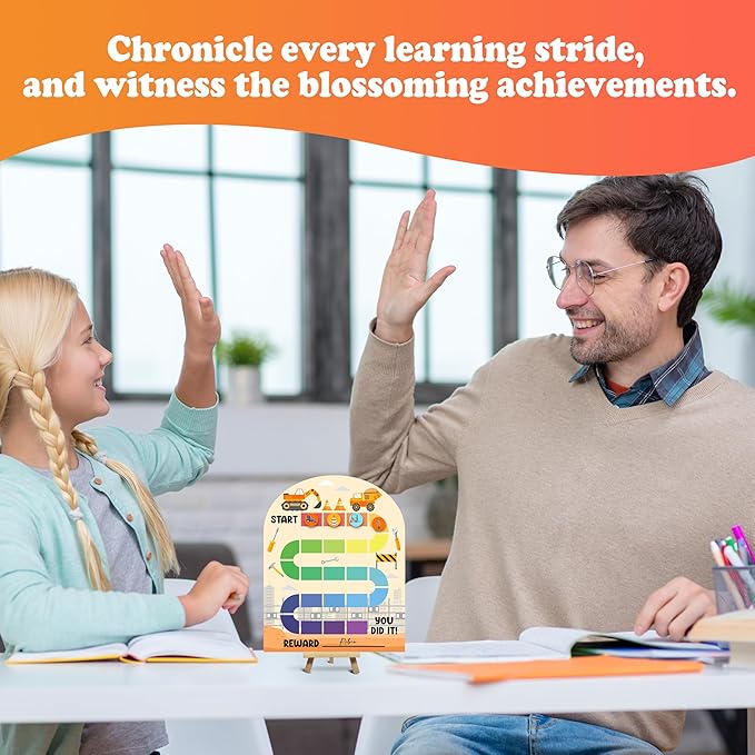 Construction Theme Wooden Reward Chart, Excavator Incentive Charts, Behavior Reward Charts, Responsibility Chart for Girls Kids Toddlers Homework Good Habits Assignments Attendance, 04