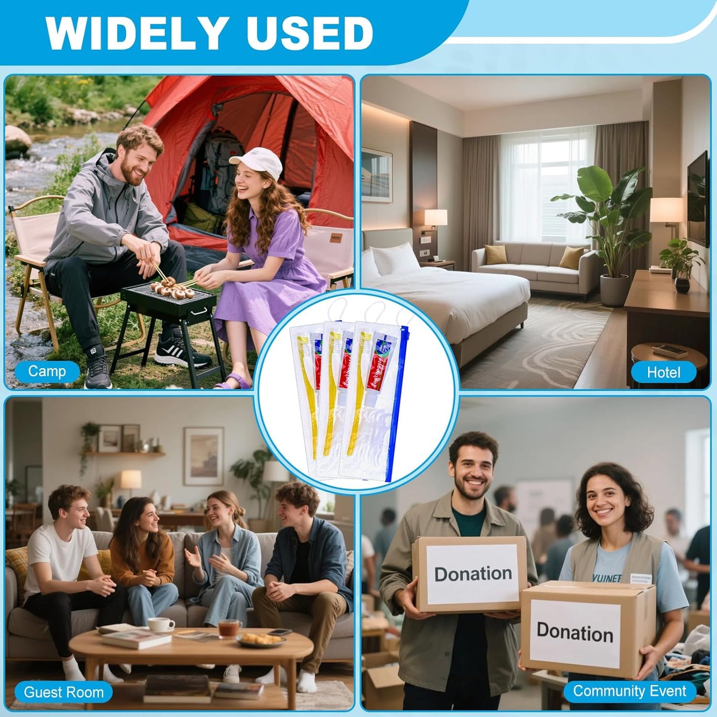 30 pcs Disposable Toothbrushes with Toothpaste and Floss Set,Yellow Individually Wrapped Bulk Single Use Toothbrush Floss Cover Travel Toothbrushes Kit with Zip Bag for Homeless,Hotel,Guest