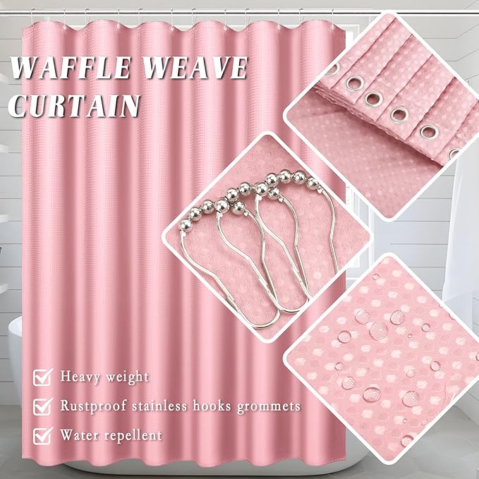 26PC Bathroom Accessories Set - Gorgeous Pink Bathroom Set, Bathroom Accessory Set, Pink Shower Curtain Set with Bathtub Mats for Shower Tub