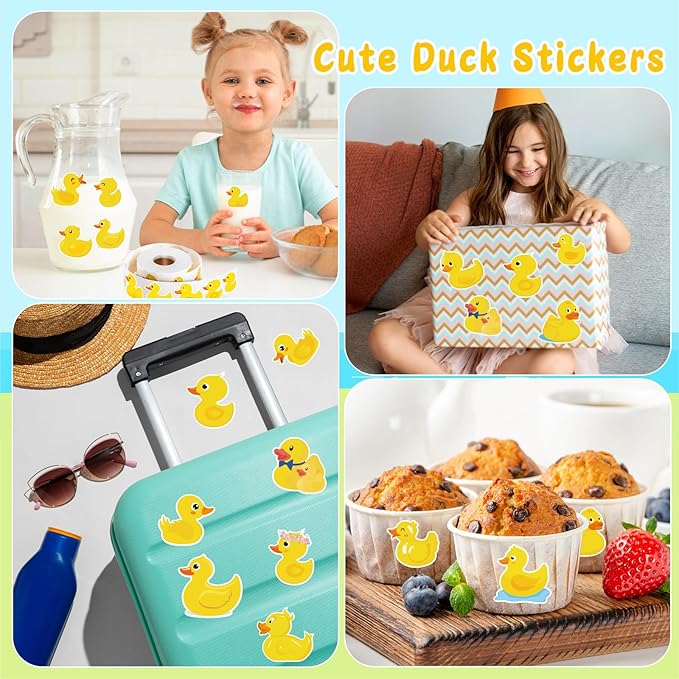 1200 Pcs Duck Stickers Cute Rubber Yellow Ducks Roll Stickers Present for Duck Birthday Meeting Favor Water Bottles Notebook Decorations