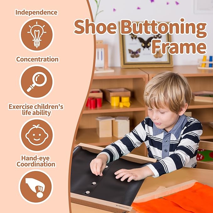 MONTESSORI OUTLET Shoe Buttoning Frame | Practical Life Material for Toddlers & Preschoolers | Learn to Shoe Button Clothes, Develop Fine Motor Skills & Independence (Ages 3-6)