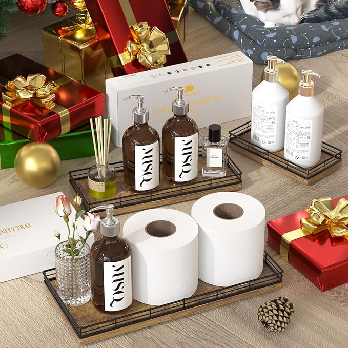 Bathroom Toilet Tank Tray, 13" Wood Storage Basket Back of Toilet Basket Organizer, Vanity Tray for Perfume Makeup Candle Kitchen Counter Coffee Table Bar Decor Rustic