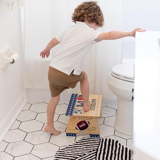 Dinosaur Step Stool for Toddlers- BloomOwl Personalized Wood Kids Step Stool with Name for Kitchen Sink, Bathroom, Potty Training, Toilet, Kitchen Sink- Sturdy and Safe- Made in USA (Dinosaur)