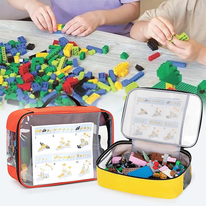 4-piece Toy Storage Organizer Bag, Travel Organizer Case for Building Blocks, Dolls, Crafts, Magnetic Building Tiles, Blocks Toy Storage Bag with Visible Top