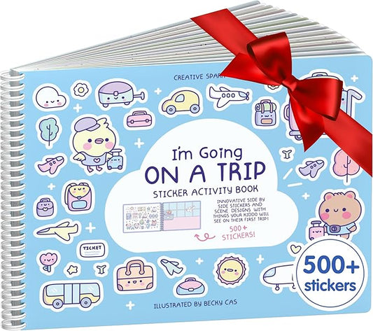 CUPKIN My First Trip Sticker + Coloring Book (500+ Stickers & 12 Scenes) Side by Side Activity Book Design, Fun Toddler Travel Essential Sticker Books for Kids 2-4, Great for Older Boys & Girls
